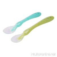 HealthAndYoga(TM) Silicone Feeding Spoons for Infants – Set of 2 | Anti-Bacterial | Non-sticky | Hypoallergenic (Sage Green & Sea Blue) - B01MSLW5WJ